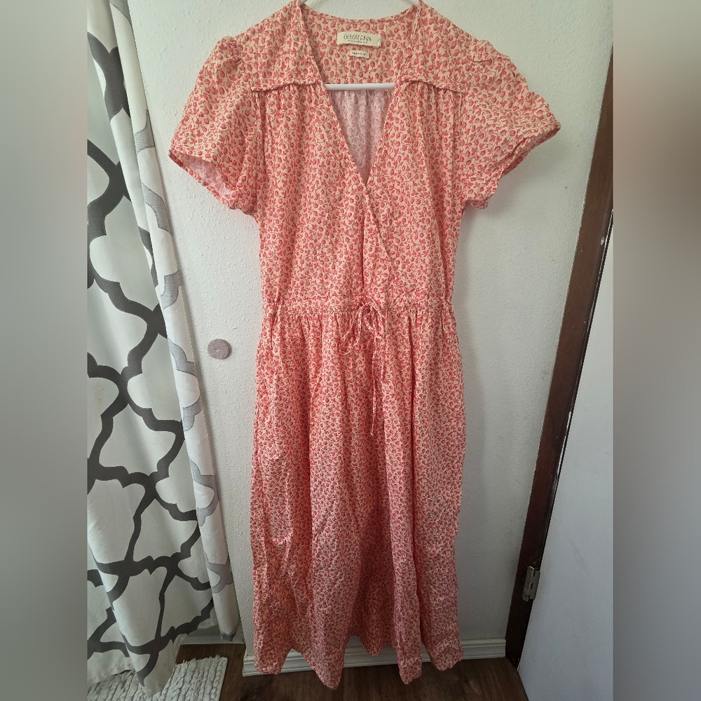 Christy Dawn Rasberry Vine Floral Pink Cotton Midi Dawn Dress Small
